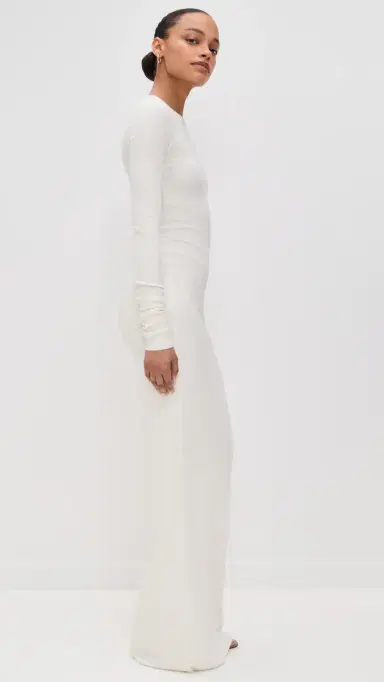 ÉTERNE Long Sleeve Crew Neck Maxi Dress Cream | Thumbnail 4