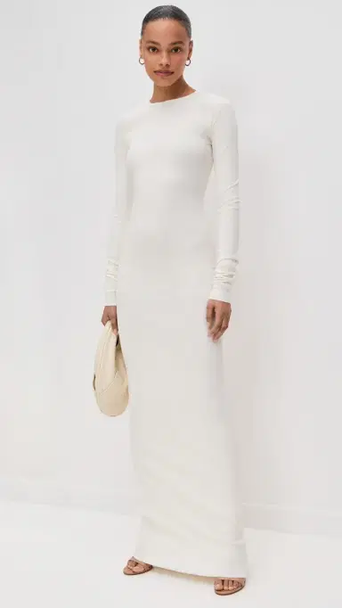 ÉTERNE Long Sleeve Crew Neck Maxi Dress Cream | Thumbnail 5