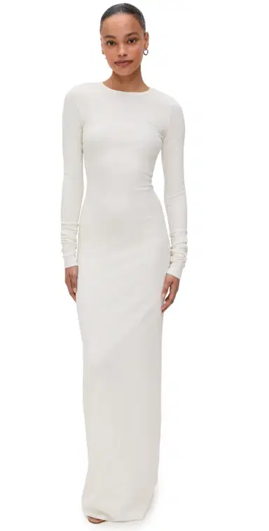 ÉTERNE Long Sleeve Crew Neck Maxi Dress Cream | Thumbnail 1