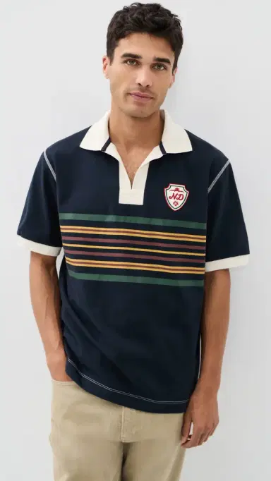 Nicholas Daley Short Sleeve triped Rugby Polo Navy | Thumbnail 2 Nicholas Daley Short Sleeve triped Rugby Polo Navy | Thumbnail 2