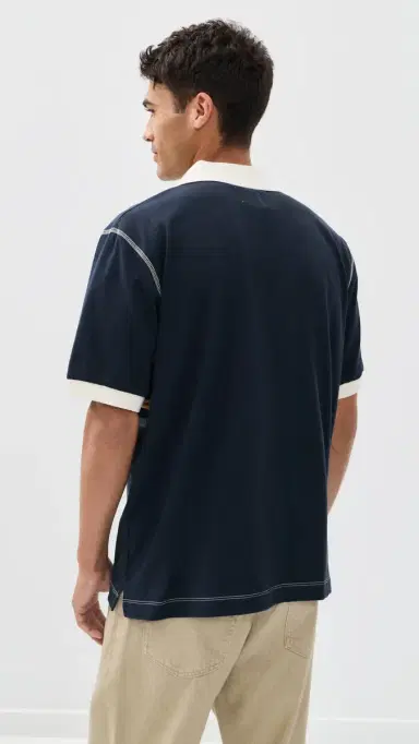 Nicholas Daley Short Sleeve triped Rugby Polo Navy | Thumbnail 3 Nicholas Daley Short Sleeve triped Rugby Polo Navy | Thumbnail 3