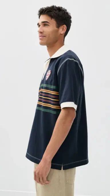 Nicholas Daley Short Sleeve triped Rugby Polo Navy | Thumbnail 4 Nicholas Daley Short Sleeve triped Rugby Polo Navy | Thumbnail 4