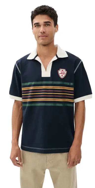 Nicholas Daley Short Sleeve triped Rugby Polo Navy | Thumbnail 1 Nicholas Daley Short Sleeve triped Rugby Polo Navy | Thumbnail 1