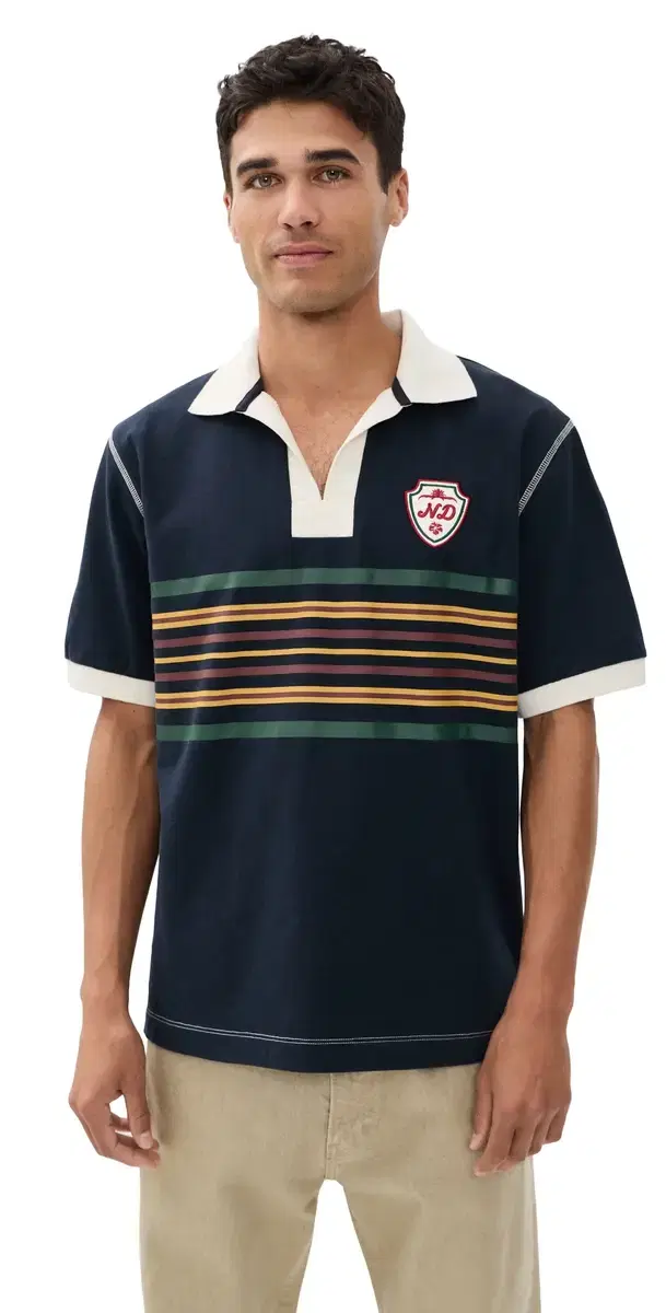 hort leeve triped Rugby Polo Navy