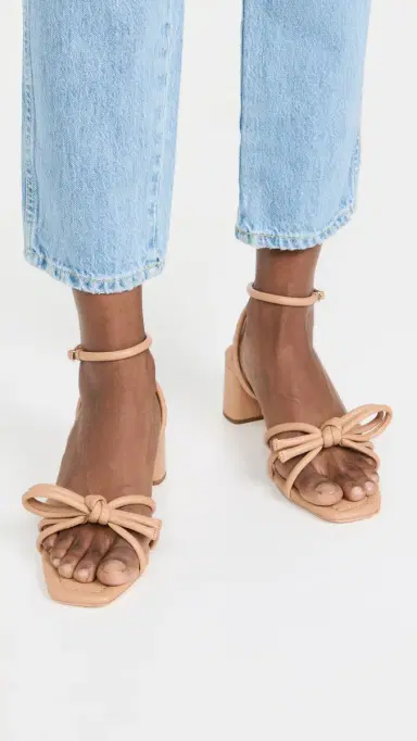 Loeffler Randall Mikel Leather Bow Mid-Heel Sandals Dune 6 | Thumbnail 3