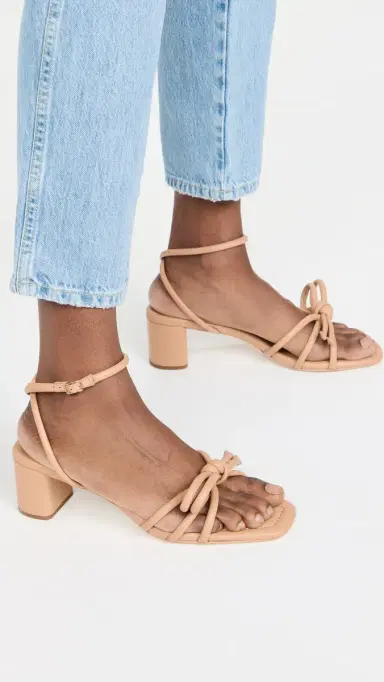 Loeffler Randall Mikel Leather Bow Mid-Heel Sandals Dune 6 | Thumbnail 4