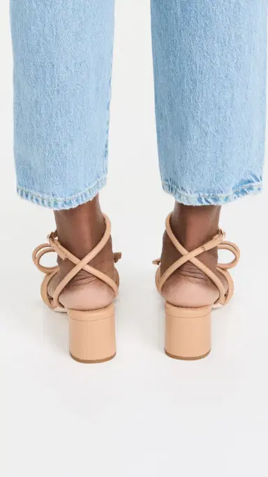 Loeffler Randall Mikel Leather Bow Mid-Heel Sandals Dune 6 | Thumbnail 5