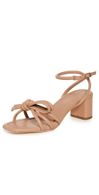 Loeffler Randall Mikel Leather Bow Mid-Heel Sandals Dune 6 | Thumbnail 1