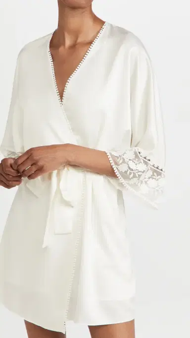 Flora Nikrooz Kylie Charmeuse Wrap with Lace Ivory M/L | Thumbnail 2
