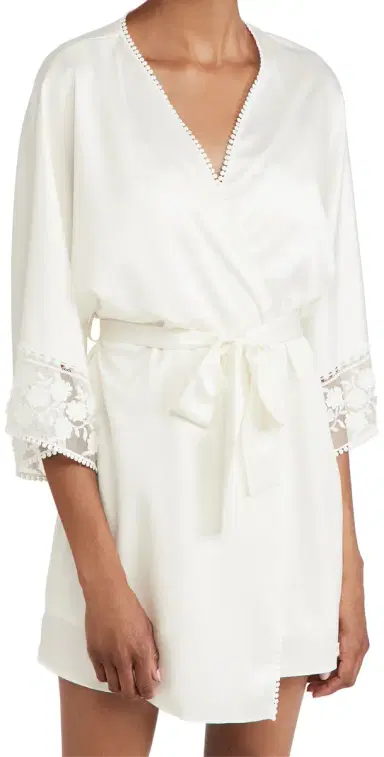 Flora Nikrooz Kylie Charmeuse Wrap with Lace Ivory M/L | Thumbnail 1