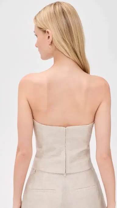 GOOD AMERICAN Linen Blend Strapless Top Oat M | Thumbnail 3