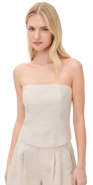 GOOD AMERICAN Linen Blend Strapless Top Oat | Thumbnail 1