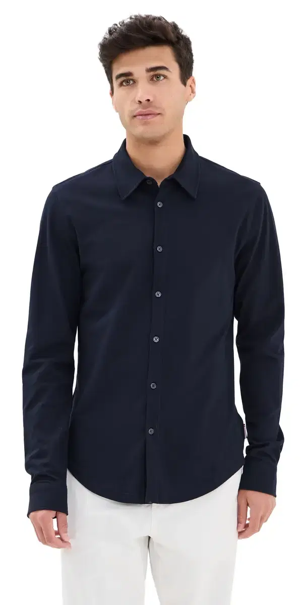 Giles Pique Knit Button Down Night Iris