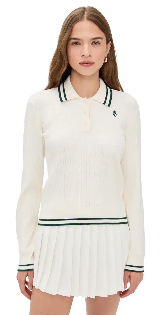 Sporty & Rich RC Mini Cable Long leeve Polo Ecru/Forest