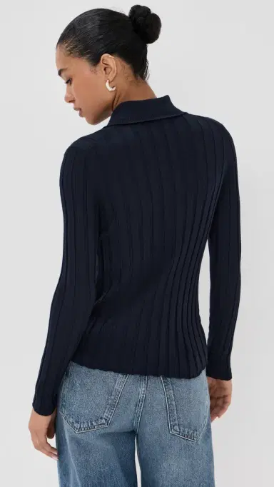 Nackiye ugarman Knit Long leeve Polo Navy | Thumbnail 3 Nackiye ugarman Knit Long leeve Polo Navy | Thumbnail 3
