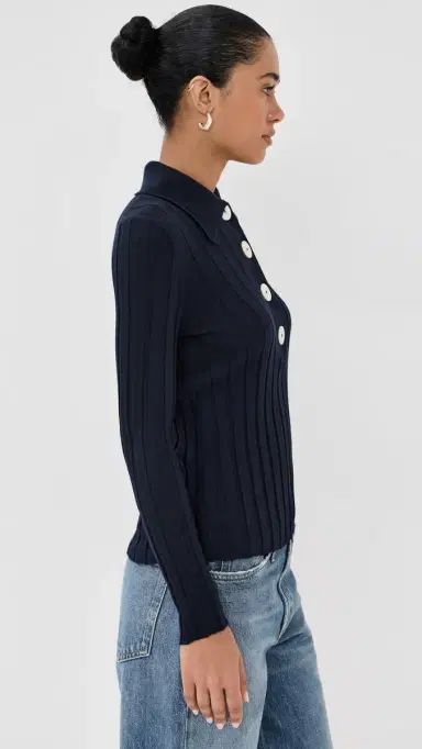Nackiye ugarman Knit Long leeve Polo Navy | Thumbnail 4 Nackiye ugarman Knit Long leeve Polo Navy | Thumbnail 4