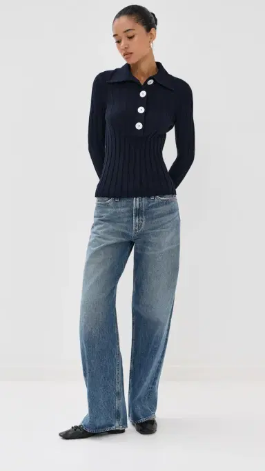 Nackiye ugarman Knit Long leeve Polo Navy | Thumbnail 5 Nackiye ugarman Knit Long leeve Polo Navy | Thumbnail 5