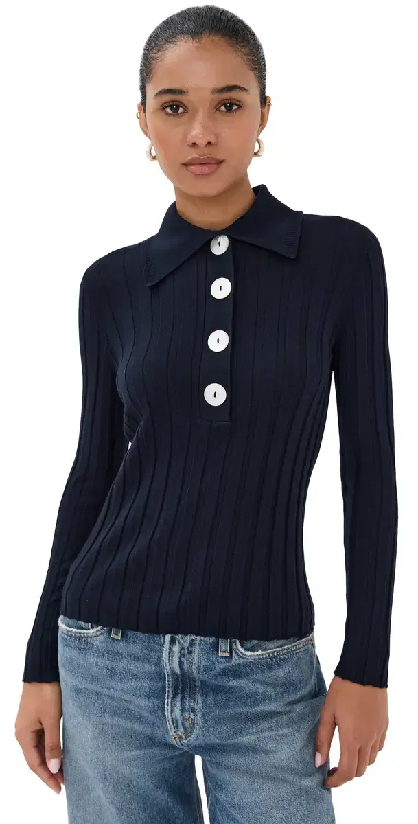 Nackiye ugarman Knit Long leeve Polo Navy
