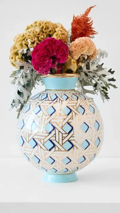 Jonathan Adler Basket Weave Round Vase Blue One Size | Thumbnail 2 Jonathan Adler Basket Weave Round Vase Blue One Size | Thumbnail 2