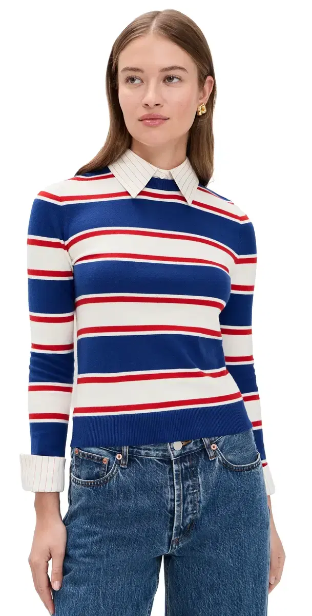ALICE + OLIVIA Porla Collared weater Americana tripe