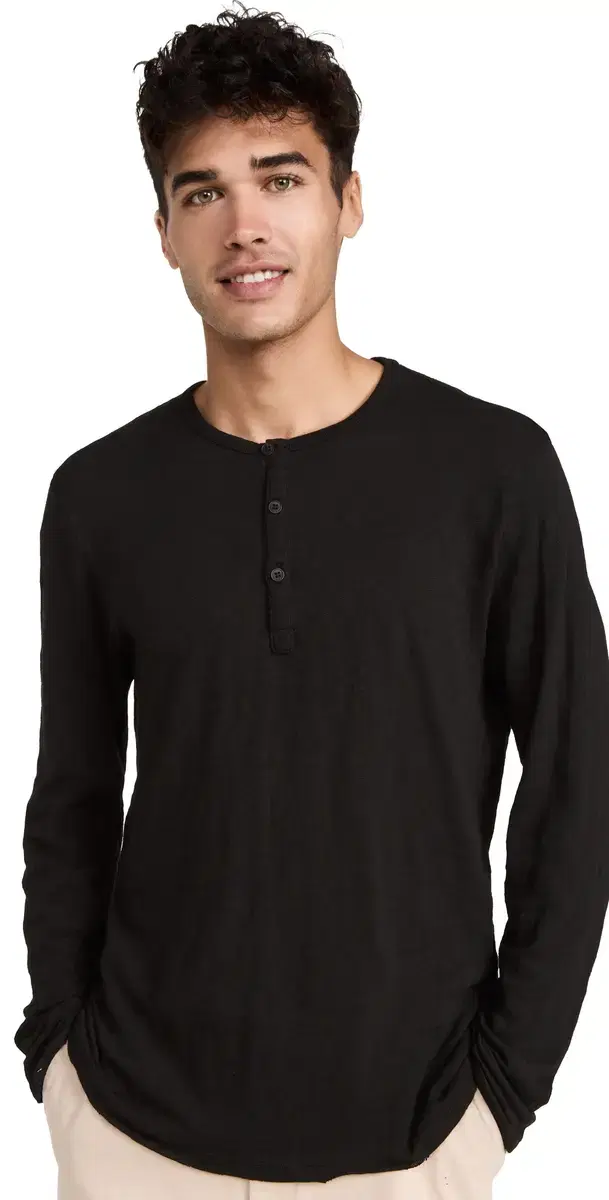 Destroyed Wash Henley Black