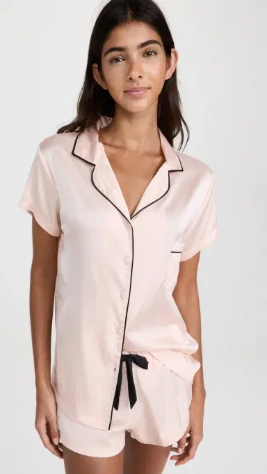 Bluebella Abigail Shirt and Short Set Pale Pink/Black | Thumbnail 2 Bluebella Abigail Shirt and Short Set Pale Pink/Black | Thumbnail 2