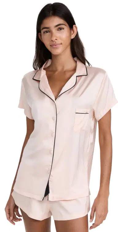 Bluebella Abigail Shirt and Short Set Pale Pink/Black | Thumbnail 1 Bluebella Abigail Shirt and Short Set Pale Pink/Black | Thumbnail 1