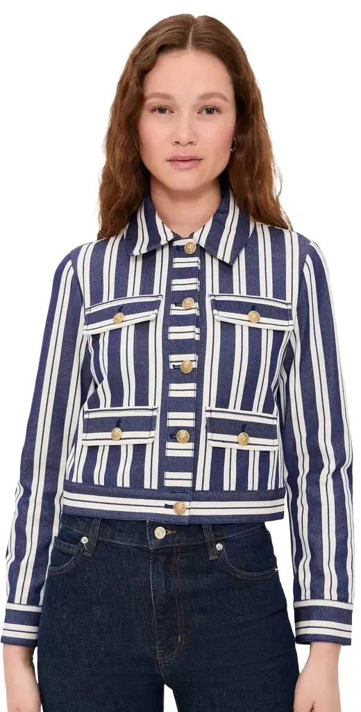 Alex Collared Boxy Jacket Metro tripe Twilight Blue