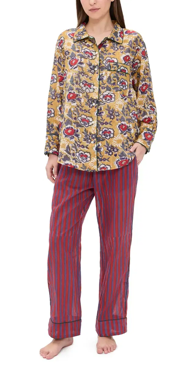 Folkloore ong Pajama Set Purple & Burgundy Flowers