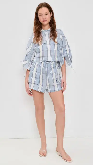HEVRON Mira Yarn Dyed Shorts Blue Plaid | Thumbnail 5