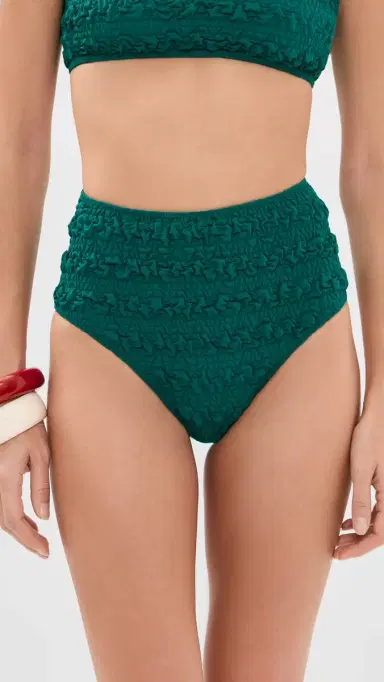 Sea Cybelle Smocked High Waisted Bikini Bottoms Green M | Thumbnail 2