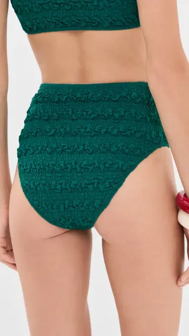 Sea Cybelle Smocked High Waisted Bikini Bottoms Green M | Thumbnail 3
