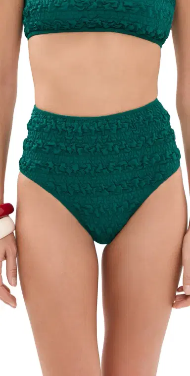 Sea Cybelle Smocked High Waisted Bikini Bottoms Green M | Thumbnail 1