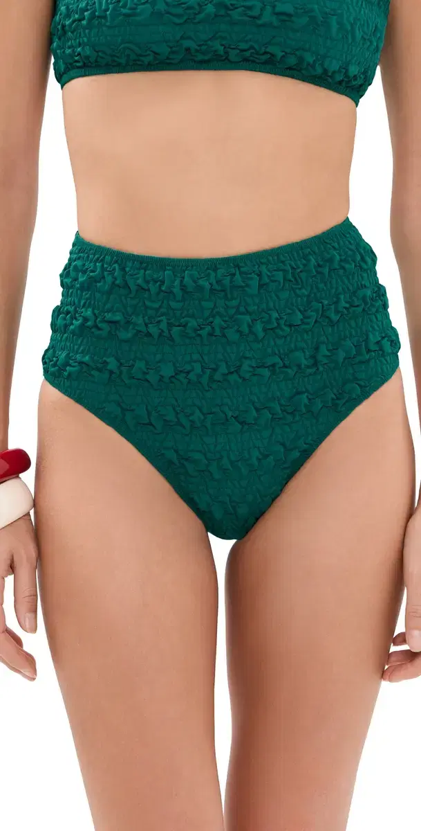 Sea Cybelle Smocked High Waisted Bikini Bottoms Green
