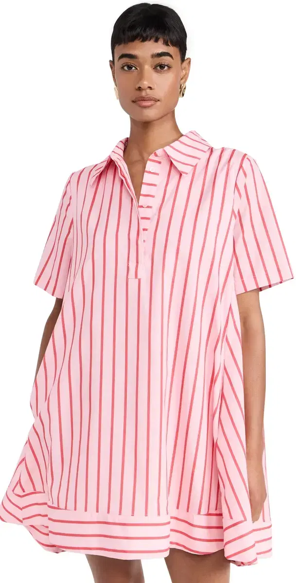 tripe A-line hirt Dress Pink/Red