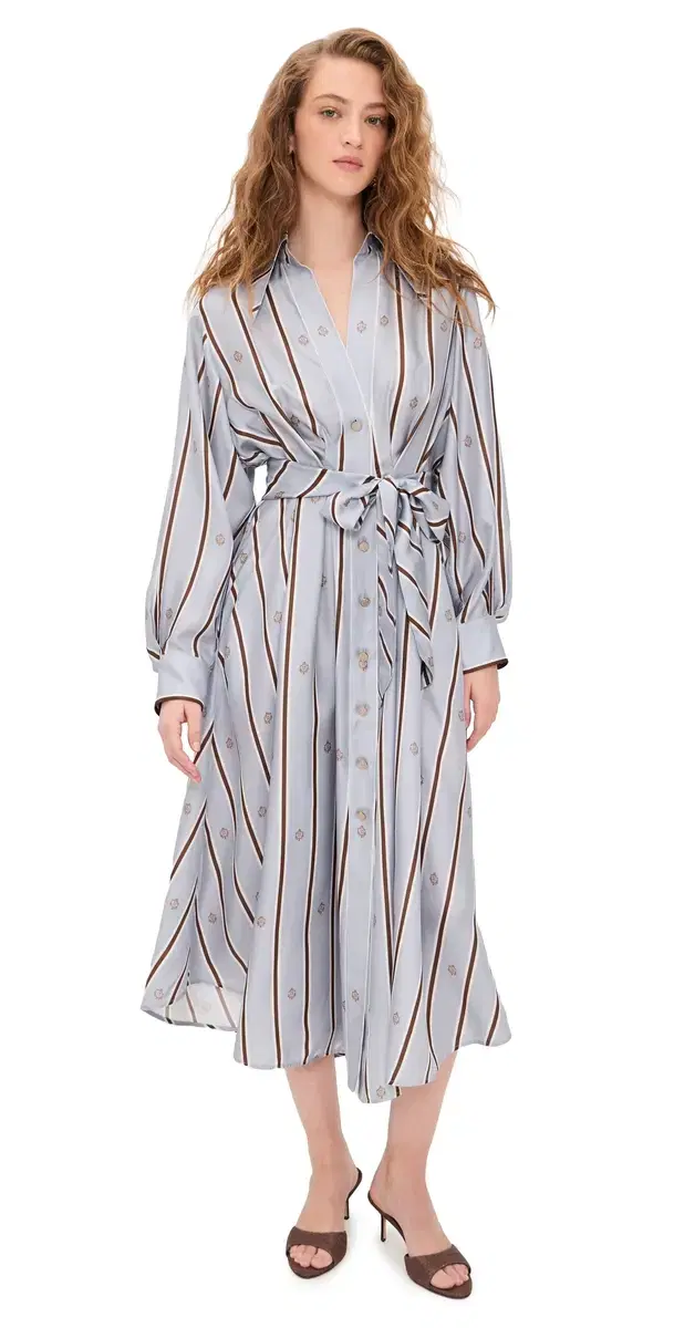 Emblem Tuck Silk Midi Dress Blue Emblem