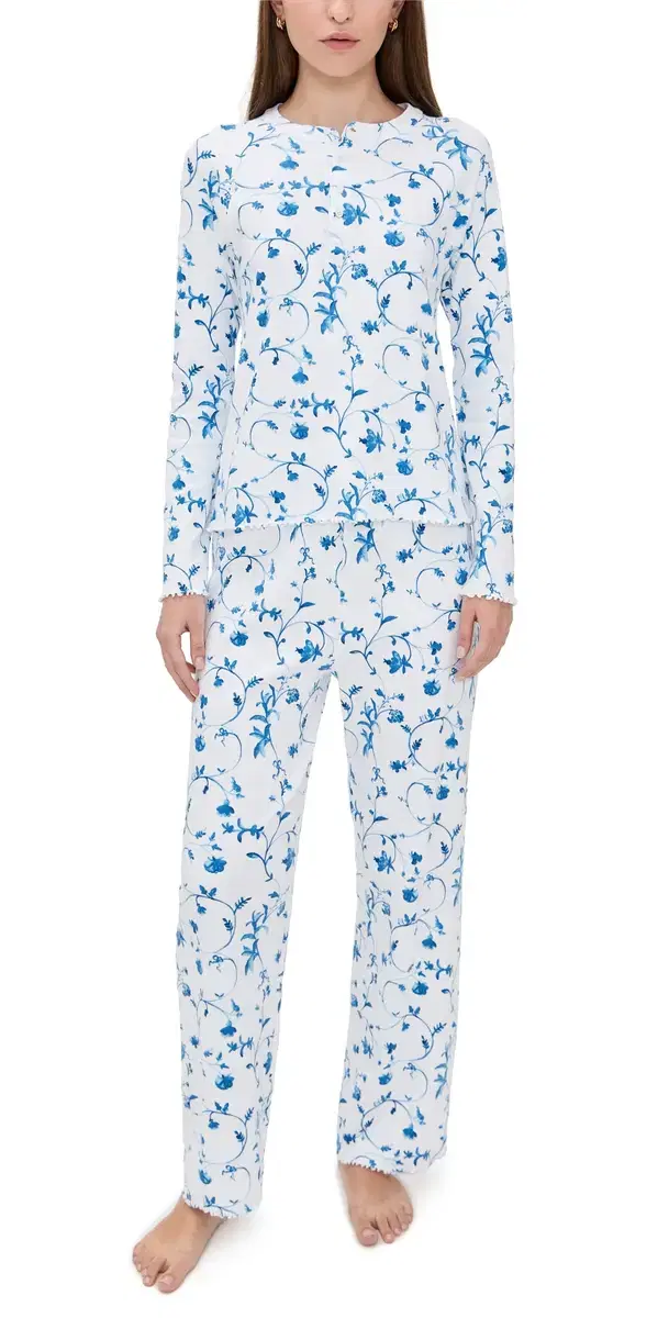The Olivia Pants Pajama Set Blue Botanical