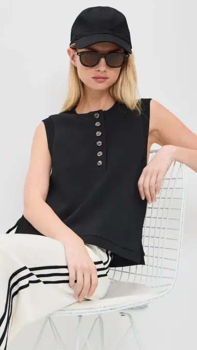 Varley Marla Button Placket Tank Black | Thumbnail 2 Varley Marla Button Placket Tank Black | Thumbnail 2