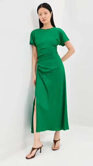 Simkhai Marabella Draped Midi Dress Kelly Green 4 | Thumbnail 2
