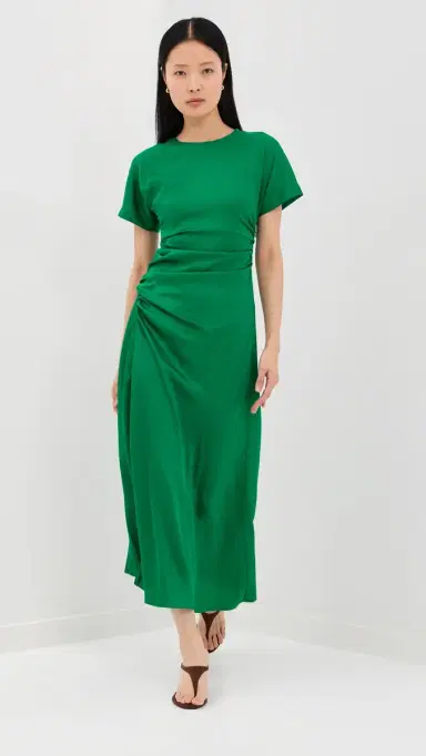 Simkhai Marabella Draped Midi Dress Kelly Green 4 | Thumbnail 5