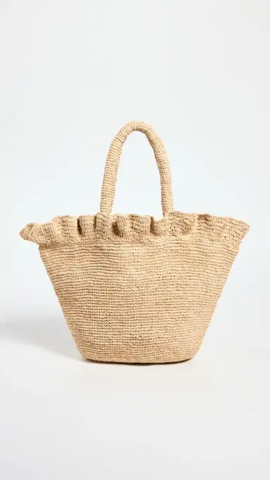 Loeffler Randall Cyrus Raffia Woven Tote with Ruffle Natural One Size | Thumbnail 2
