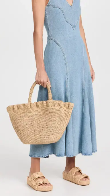 Loeffler Randall Cyrus Raffia Woven Tote with Ruffle Natural One Size | Thumbnail 3