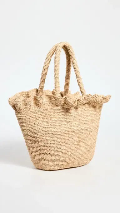 Loeffler Randall Cyrus Raffia Woven Tote with Ruffle Natural One Size | Thumbnail 4