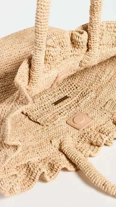 Loeffler Randall Cyrus Raffia Woven Tote with Ruffle Natural One Size | Thumbnail 6