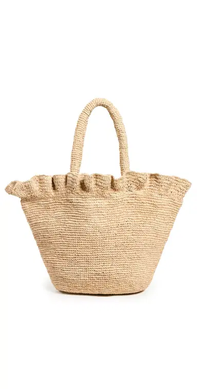 Loeffler Randall Cyrus Raffia Woven Tote with Ruffle Natural One Size | Thumbnail 1