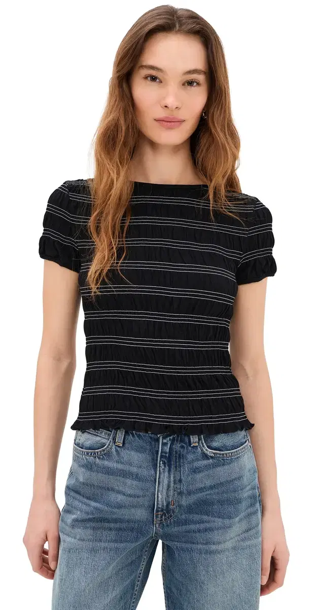 mocked hort leeve Tee Jet Black