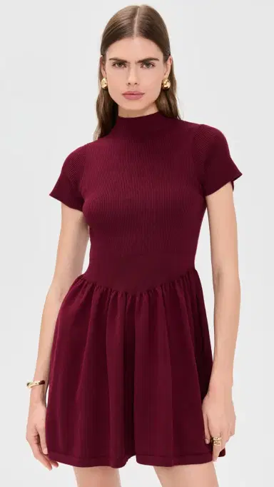 Another Girl Contrast V-Waist Knit Mini Dress Burgundy | Thumbnail 2
