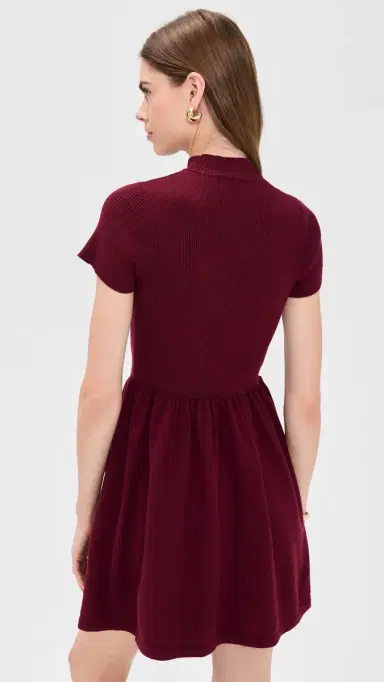 Another Girl Contrast V-Waist Knit Mini Dress Burgundy | Thumbnail 3
