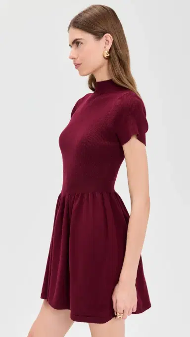 Another Girl Contrast V-Waist Knit Mini Dress Burgundy | Thumbnail 4