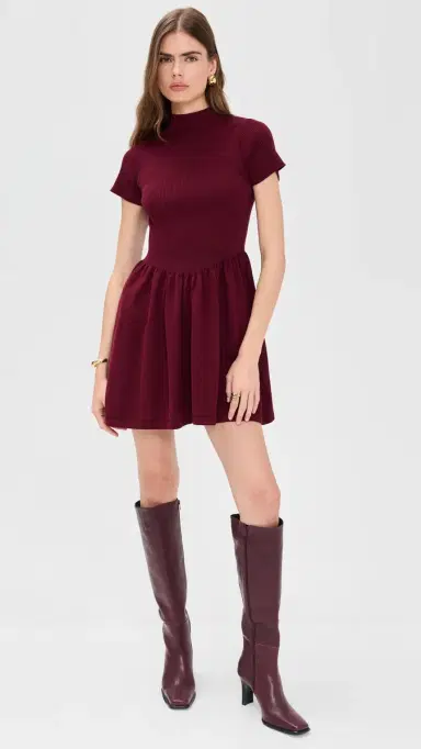 Another Girl Contrast V-Waist Knit Mini Dress Burgundy | Thumbnail 5